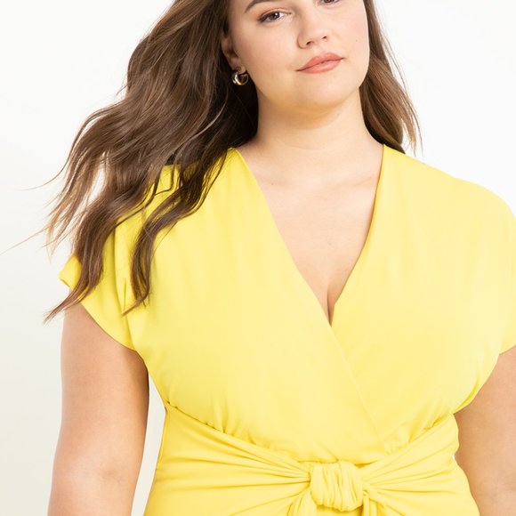 NWT ELOQUII Easy Maxi Dress With Wrap Tie Skirt Yellow Plus Size 18 - Picture 2 of 3